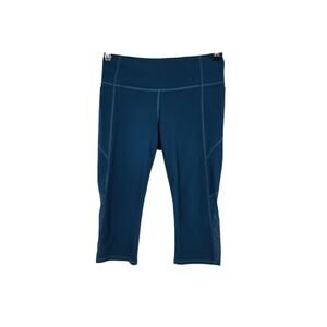 Athleta Blue Dobby Be Free Knicker Capri Side Pocket Leggings Size Small